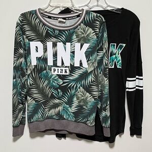 Pink Victoria’s Secret Black green tropical print long sleeve pullover tops